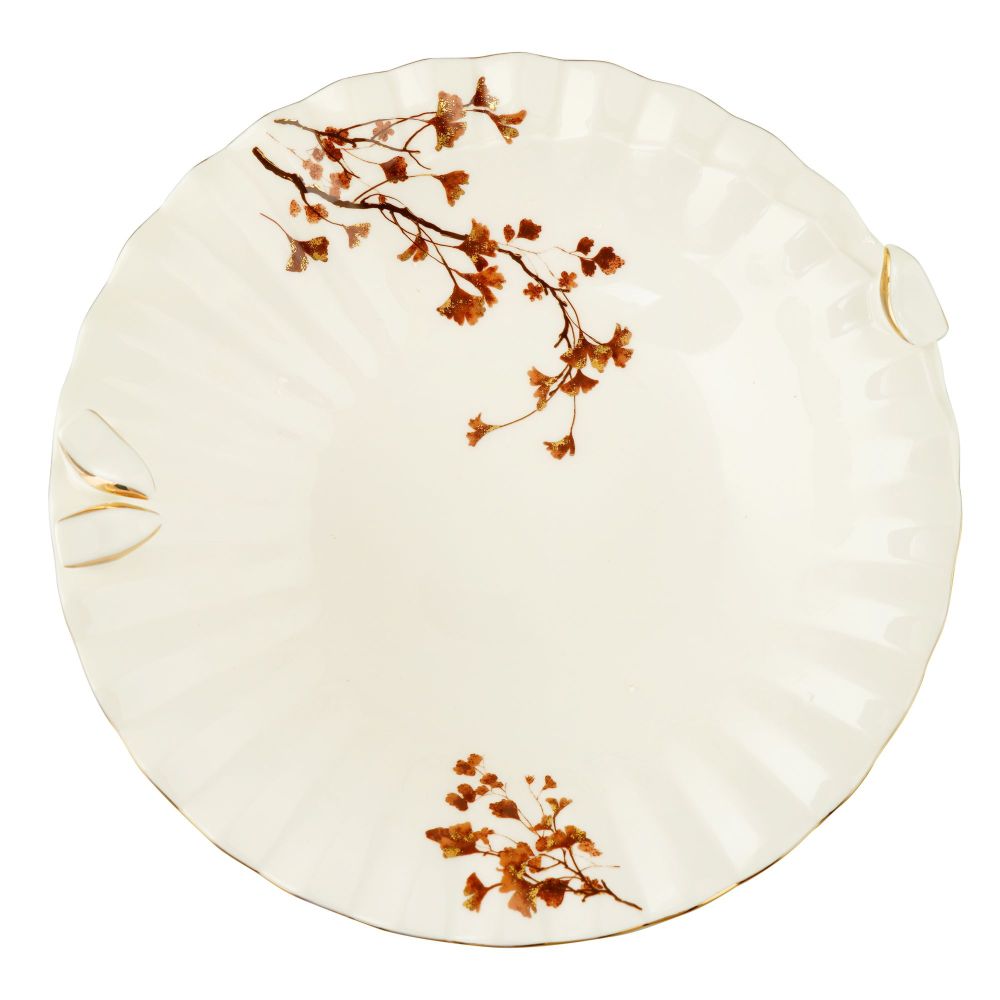 Angela 9" Floral Serving Bowl with Base, Ideal For Desserts, Fruits, Snacks & Table Decor, BRD332 - Image 2