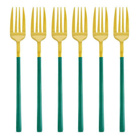 Chucan Stainless Steel Table Fork Set, Green & Gold, 6-Pack, CC-011 - Image 3