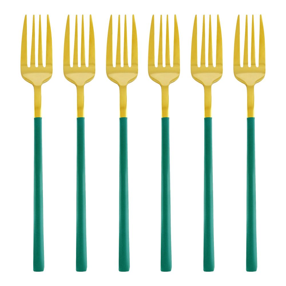 Chucan Stainless Steel Table Fork Set, Green & Gold, 6-Pack, CC-011 - Image 3