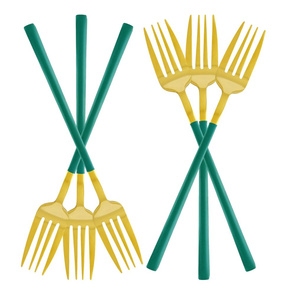 Chucan Stainless Steel Table Fork Set, Green & Gold, 6-Pack, CC-011 - Main Image