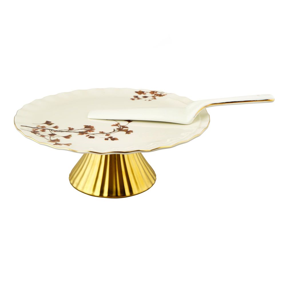 Angela 10.5" Floral Cake Serving Set with Cake Dish & Lifter, BRD329 - Main Image