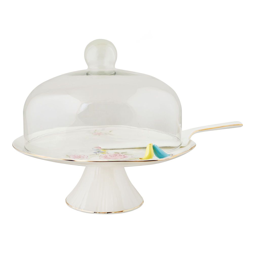 Angela Bird Cake Serving Set with Cake Dish, Lifter & Glass Lid, BRD314 - Main Image