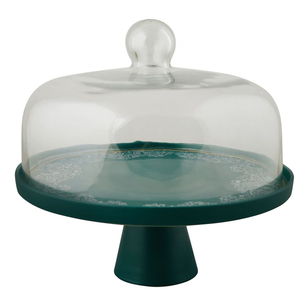 Angela Bird Cake Serving Set with Cake Dish, Lifter & Glass Lid, Green, MK294 - Main Image