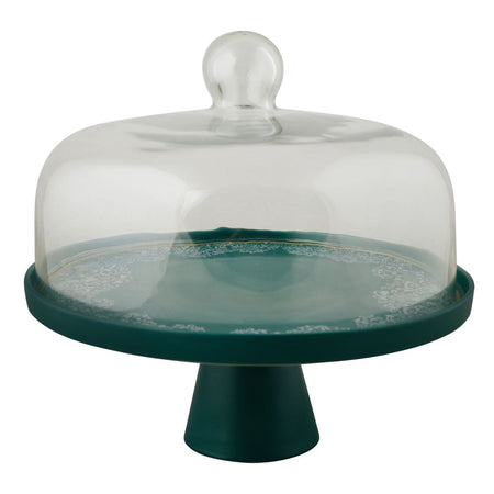 Angela Bird Cake Serving Set with Cake Dish, Lifter & Glass Lid, Green, MK294 - Main Image