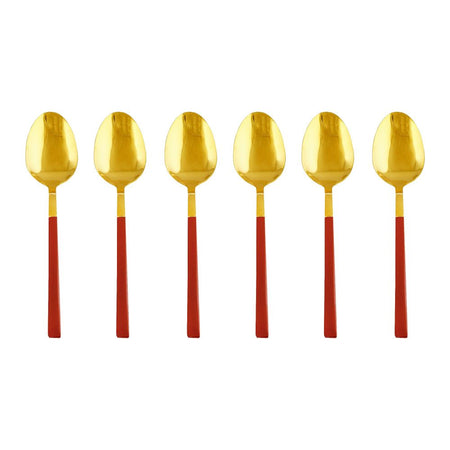 Chucan Stainless Steel Tea Spoon Set, Red & Gold, 6-Pack, CC-006 - Image 3