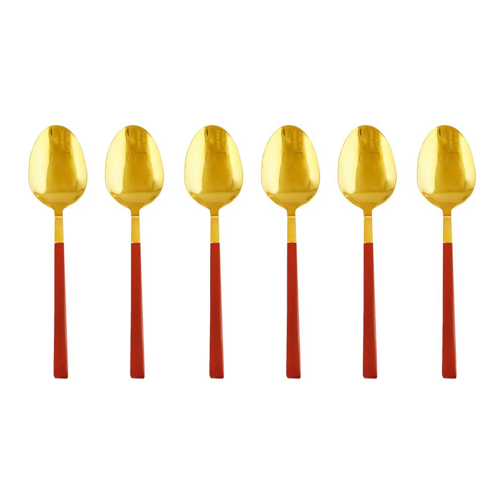 Chucan Stainless Steel Tea Spoon Set, Red & Gold, 6-Pack, CC-006 - Image 3
