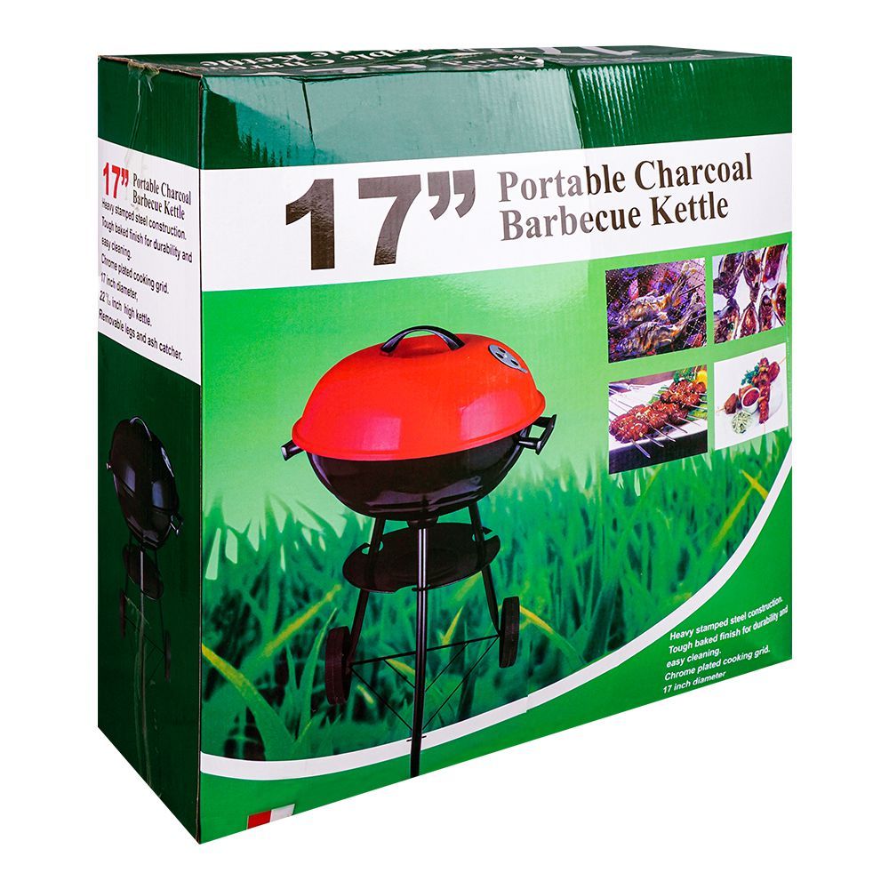 AJF Portable Kettle BBQ Charcoal Grill, Height 22.44 & Diameter 17 Inches, Smoked Barbecue, Stainless Steel Stands & Wheels - Image 4