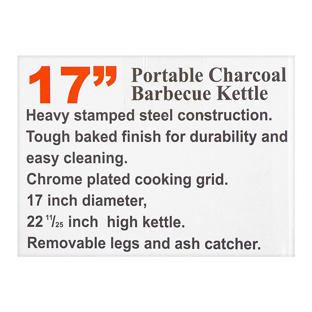 AJF Portable Kettle BBQ Charcoal Grill, Height 22.44 & Diameter 17 Inches, Smoked Barbecue, Stainless Steel Stands & Wheels - Image 6