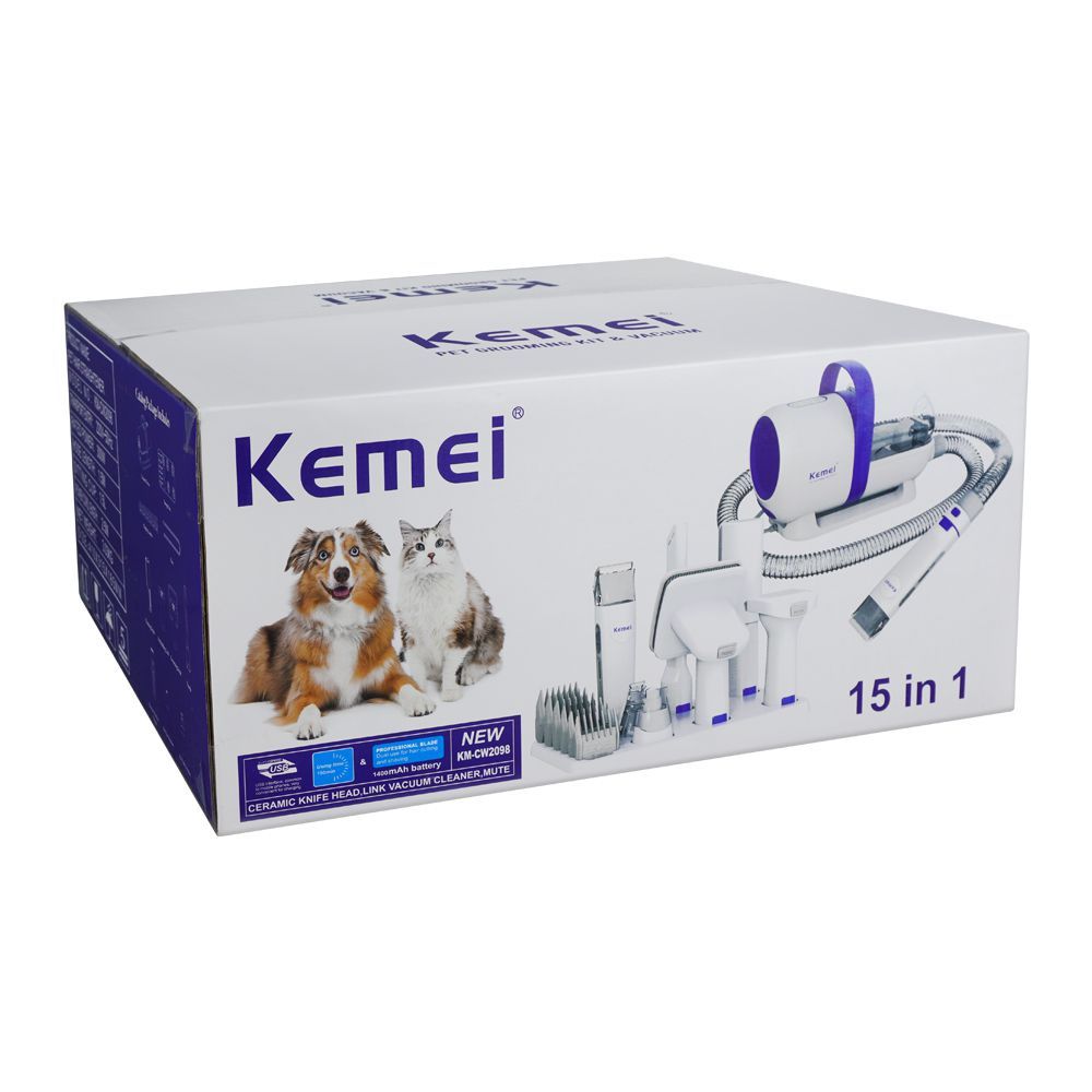 Kemei Pet 15-in-1 Vacuum & Grooming Kit with Clippers, Trimmers, Deshedding Brush, Hair Remover for Cats & Dogs, KM-CW2098 - Image 2
