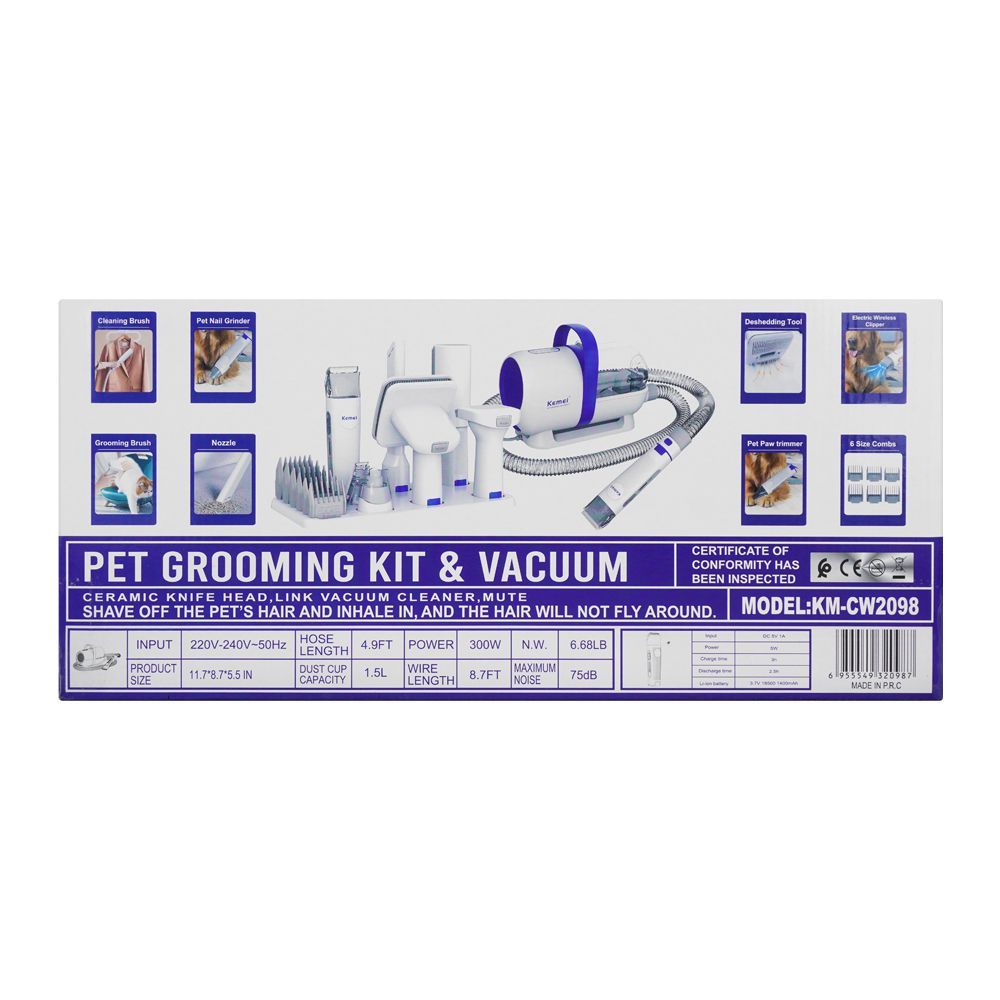 Kemei Pet 15-in-1 Vacuum & Grooming Kit with Clippers, Trimmers, Deshedding Brush, Hair Remover for Cats & Dogs, KM-CW2098 - Image 3