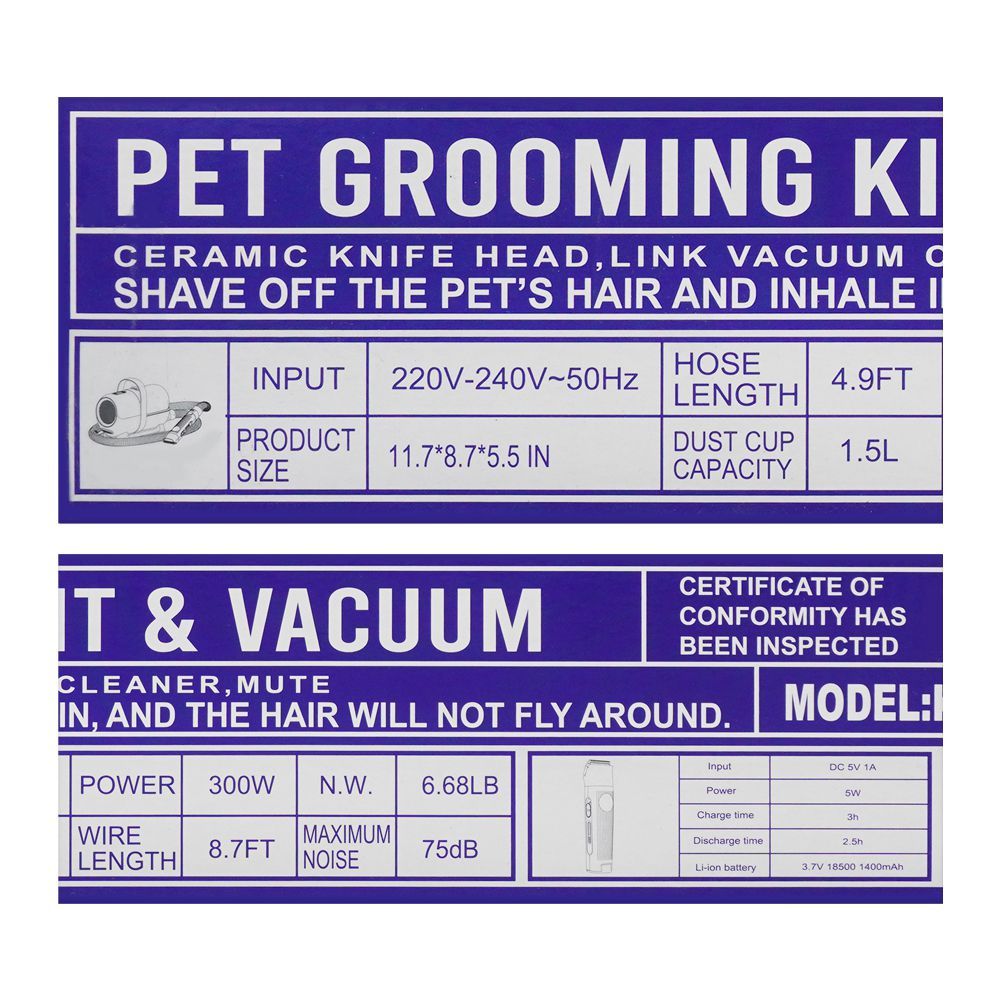 Kemei Pet 15-in-1 Vacuum & Grooming Kit with Clippers, Trimmers, Deshedding Brush, Hair Remover for Cats & Dogs, KM-CW2098 - Image 4
