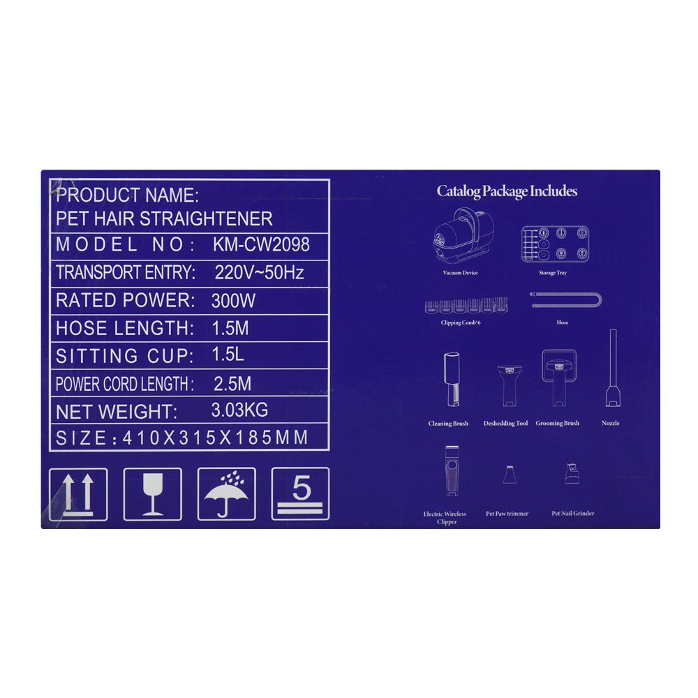 Kemei Pet 15-in-1 Vacuum & Grooming Kit with Clippers, Trimmers, Deshedding Brush, Hair Remover for Cats & Dogs, KM-CW2098 - Image 5