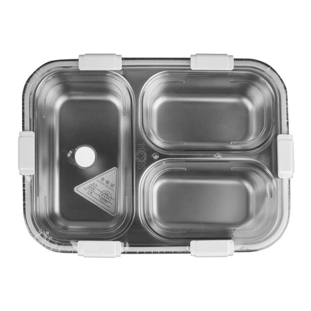 Stainless Steel Lunch Box, 3 Compartments, Spoon & Chop Stick, 400ml, Pink, 7.1in (H) x 4.5in (W) x 2in (D), 7059 - Image 2