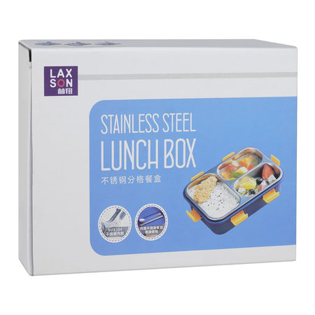 Stainless Steel Lunch Box, 3 Compartments, Spoon & Chop Stick, 400ml, Pink, 7.1in (H) x 4.5in (W) x 2in (D), 7059 - Image 4