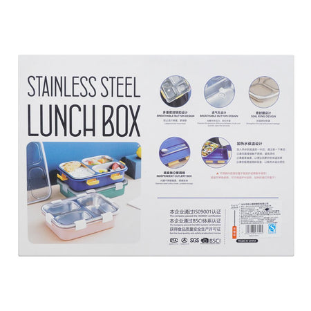 Stainless Steel Lunch Box, 3 Compartments, Spoon & Chop Stick, 400ml, Pink, 7.1in (H) x 4.5in (W) x 2in (D), 7059 - Image 5