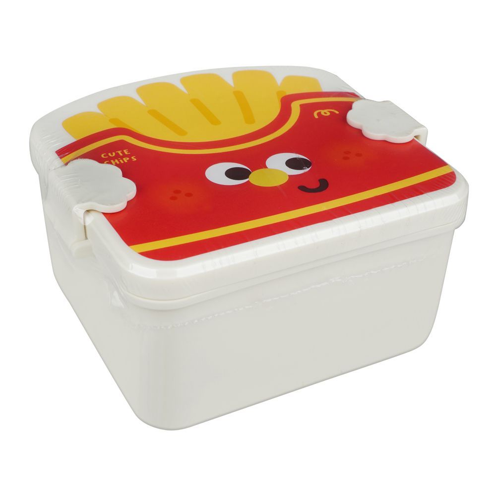 Plastic Lunch Box, 3 Compartments, Spoon & Fork, 1200ml, Off White, 5.5in (H) x 4.5in (W) x 2.6in (D), 6824 - Main Image