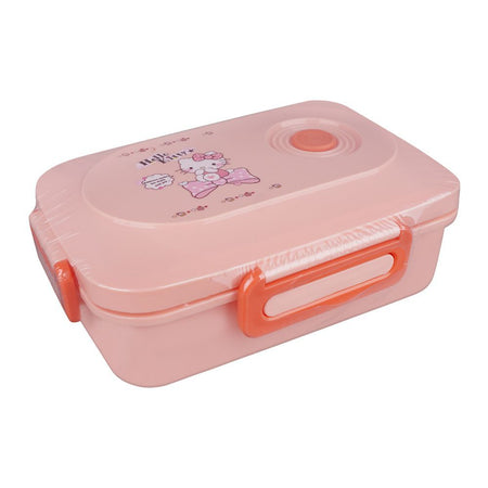 Hello Kitty Plastic Lunch Box, 3 Compartments, Spoon & Fork, 1100ml, Pink, 7.3in (H) x 4.5in (W) x 2.2in (D), Tq-158 - Main Image