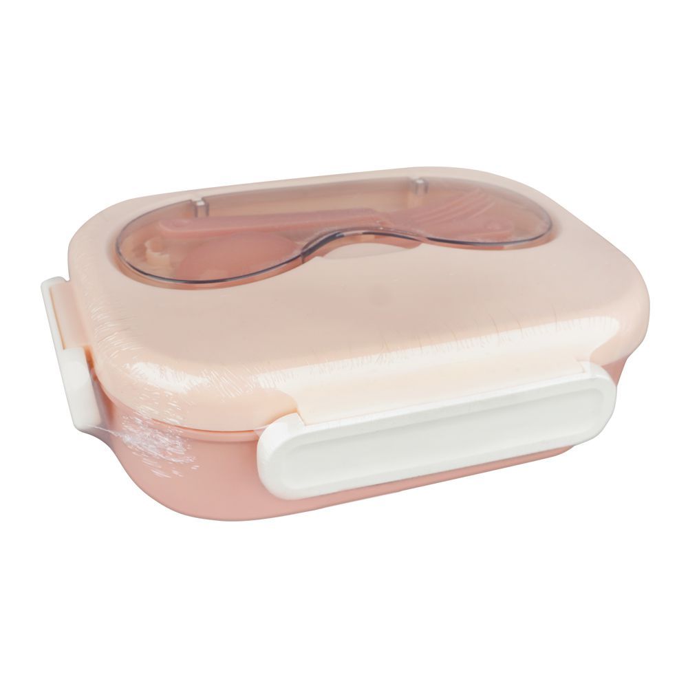 Plastic Snap Lock Lunch Box, 3 Compartments, Spoon & Fork, 1200ml, Pink, 6.3in (H) x 3.5in (W) x 2in (D), 25451 - Main Image