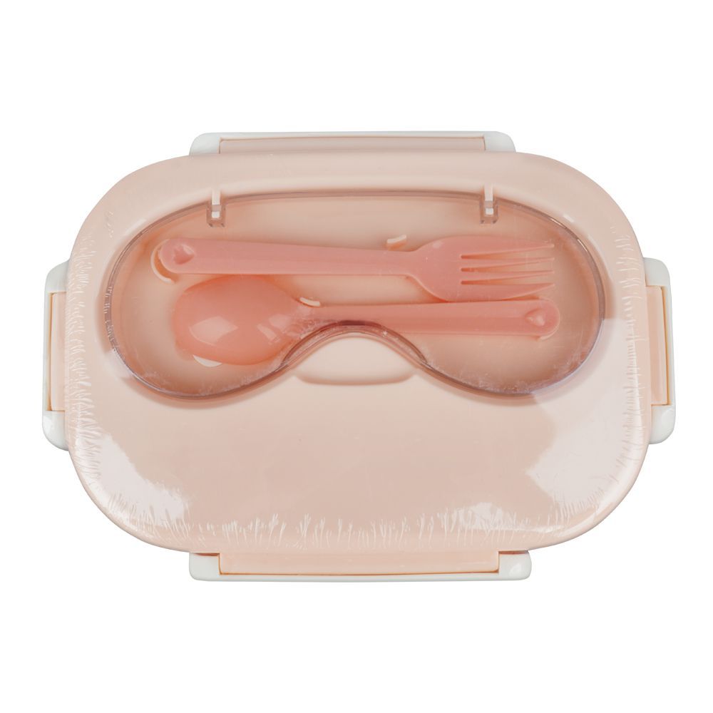 Plastic Snap Lock Lunch Box, 3 Compartments, Spoon & Fork, 1200ml, Pink, 6.3in (H) x 3.5in (W) x 2in (D), 25451 - Image 2