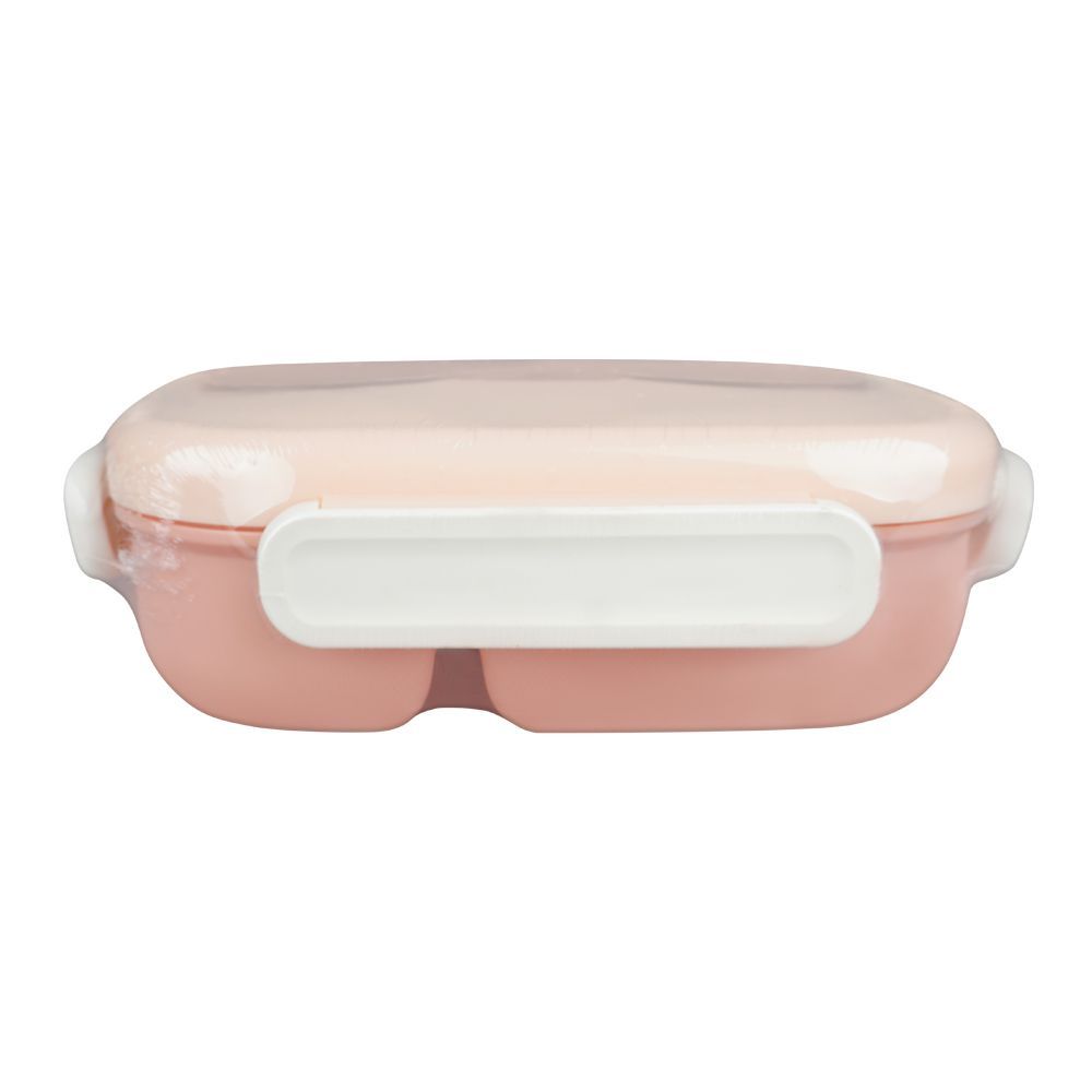 Plastic Snap Lock Lunch Box, 3 Compartments, Spoon & Fork, 1200ml, Pink, 6.3in (H) x 3.5in (W) x 2in (D), 25451 - Image 3