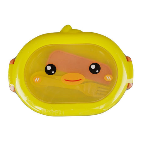 Plastic Lunch Box, Fork & Spoon, Yellow, 5.3in (H) x 3.3in (W) x 2.4in (D), 6386 - Image 2