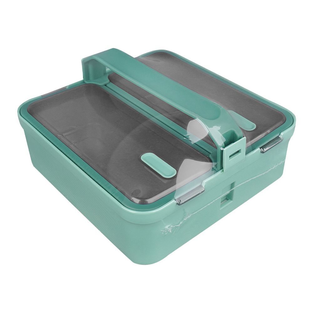 Stainless Steel Lunch Box, 2 Compartments, 1100ml, Sea Green, 6.3in (H) x 7.1in (W) x 2.4in (D), Yk-117 - Main Image