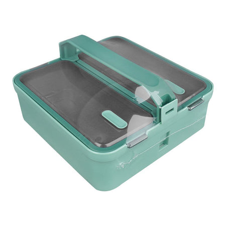 Stainless Steel Lunch Box, 2 Compartments, 1100ml, Sea Green, 6.3in (H) x 7.1in (W) x 2.4in (D), Yk-117 - Main Image