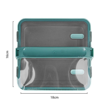 Stainless Steel Lunch Box, 2 Compartments, 1100ml, Sea Green, 6.3in (H) x 7.1in (W) x 2.4in (D), Yk-117 - Image 4