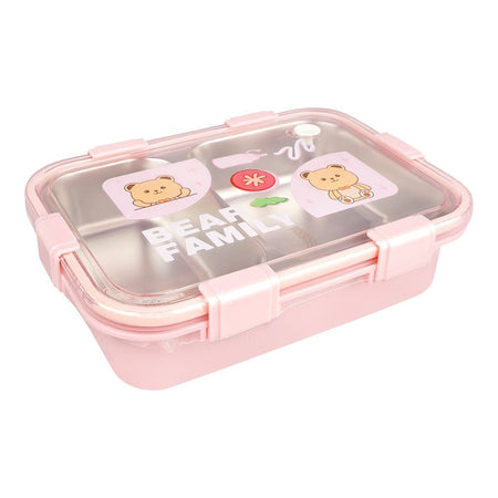 Stainless Steel Lunch Box, 2 Compartments & Cutlery, 850ml, Pink, 7.3in (H) x 4.9in (W) x 1.8in (D), 7087 - Main Image