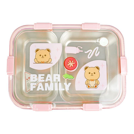 Stainless Steel Lunch Box, 2 Compartments & Cutlery, 850ml, Pink, 7.3in (H) x 4.9in (W) x 1.8in (D), 7087 - Image 2