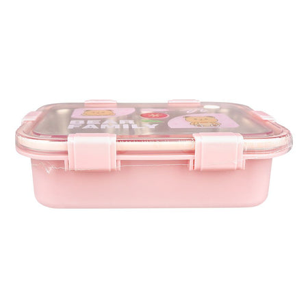 Stainless Steel Lunch Box, 2 Compartments & Cutlery, 850ml, Pink, 7.3in (H) x 4.9in (W) x 1.8in (D), 7087 - Image 3