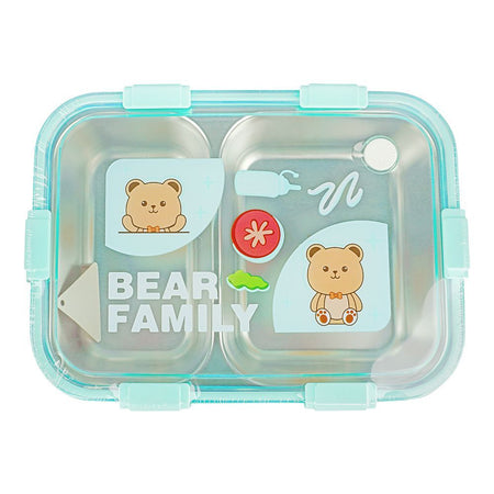 Stainless Steel Lunch Box, 2 Compartments & Cutlery, 850ml, Sky Blue, 7.3in (H) x 4.9in (W) x 2in (D), 7087 - Image 2