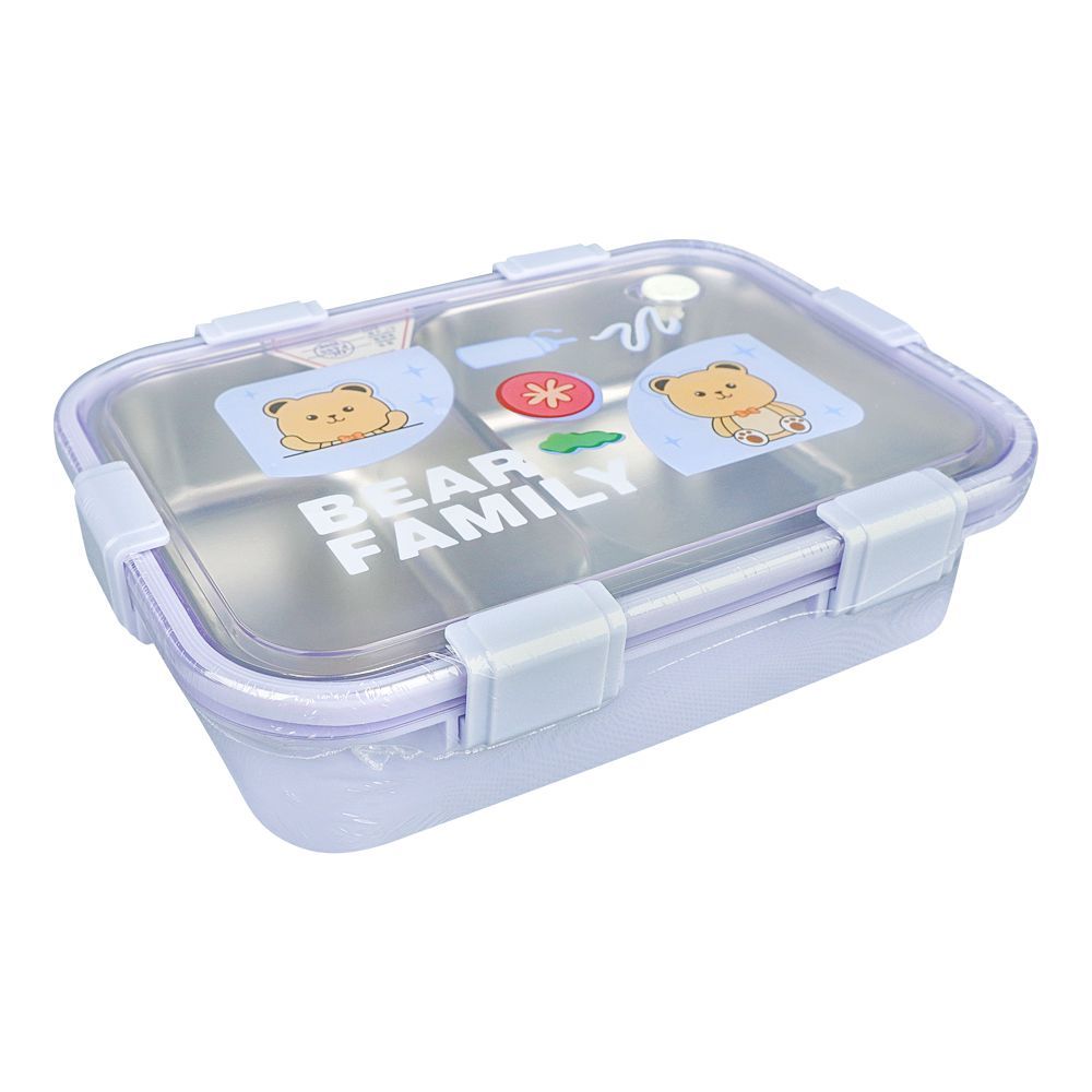 Stainless Steel Lunch Box, 2 Compartments & Cutlery, 850ml, Purple, 7.3in (H) x 4.5in (W) x 1.7in (D), 7087 - Main Image