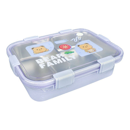 Stainless Steel Lunch Box, 2 Compartments & Cutlery, 850ml, Purple, 7.3in (H) x 4.5in (W) x 1.7in (D), 7087 - Main Image