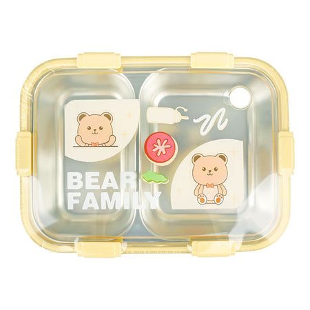 Stainless Steel Lunch Box, 2 Compartments & Cutlery, 850ml, Peach, 7.3in (H) x 4.9in (W) x 2in (D), 7087 - Image 2