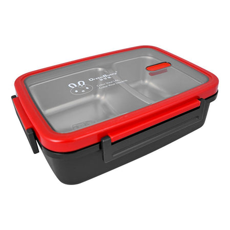 Stainless Steel Lunch Box, 2 Compartments, 1200ml, Black, 6.5in (H) x 4.1in (W) x 2in (D), Yc90101 - Main Image
