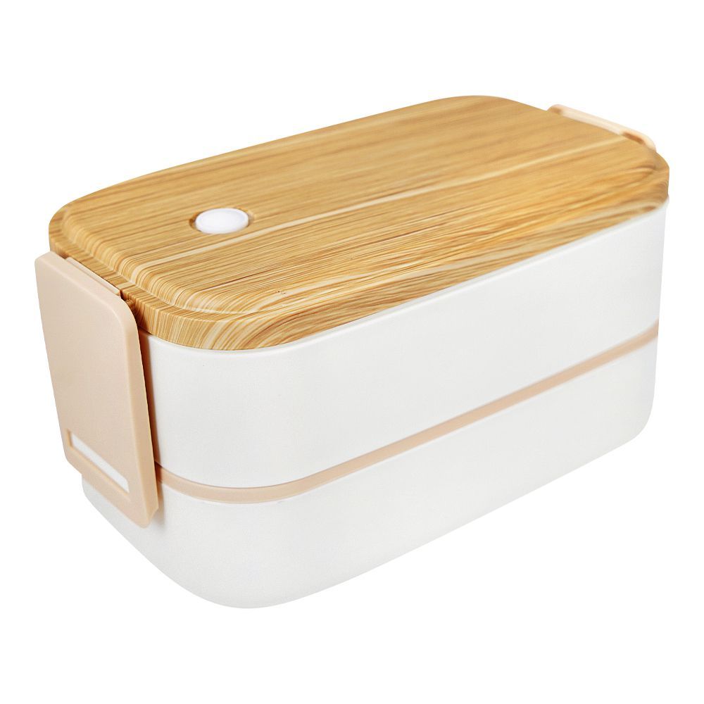 Stainless Steel 2 Layer Lunch Box, 1400ml, White, 7.3in (H) x 4.1in (W) x 3.5in (D), 90069 - Main Image