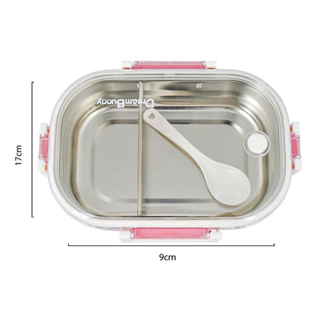 Stainless Steel Lunch Box, 2 Compartments & Cutlery, 980ml, BPA Free, Pink, 6.7in (H) x 3.5in (W) x 2.2in (D), 980-Mc - Image 6