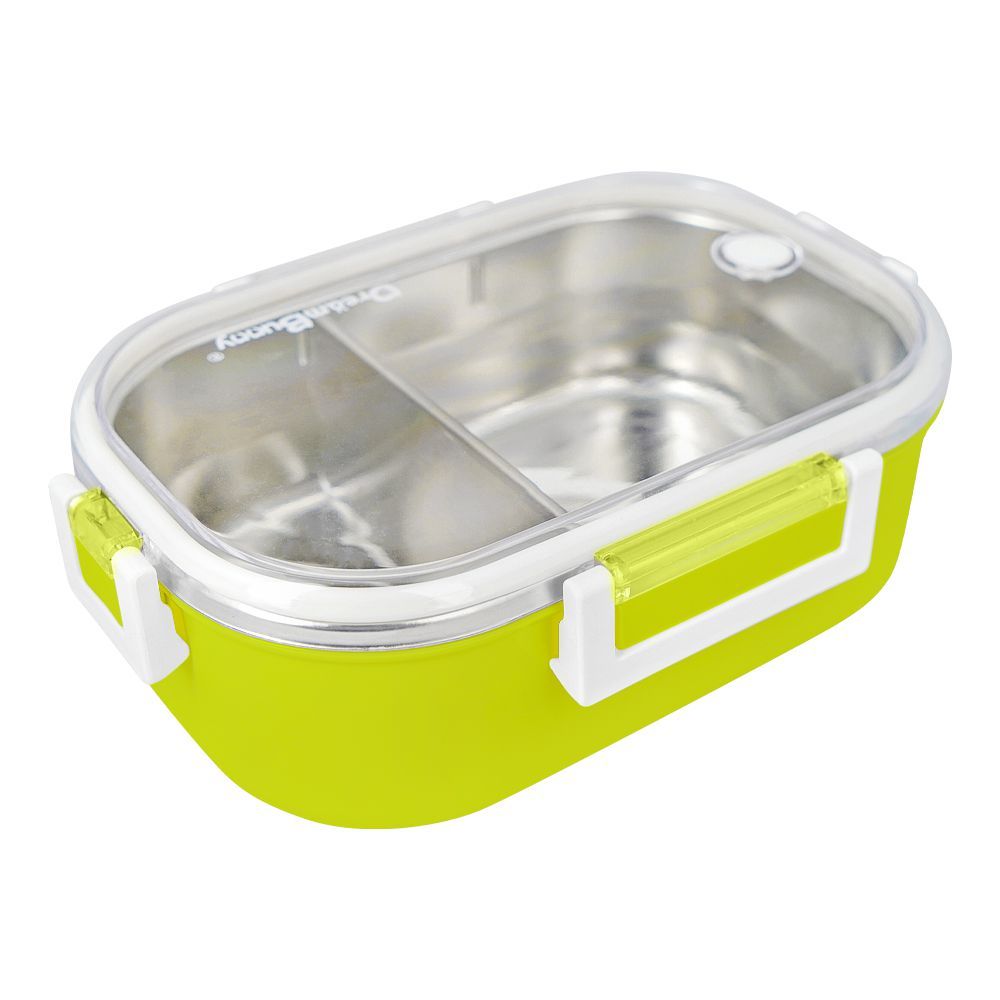 Stainless Steel Lunch Box, 2 Compartments & Cutlery, 980ml, BPA Free, Green, 6.1in (H) x 3.7in (W) x 2.2in (D), 980-Mc - Main Image
