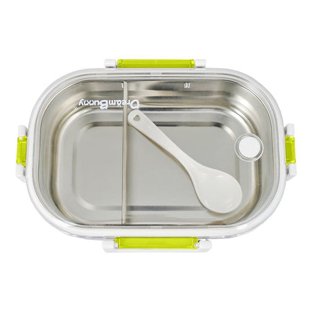 Stainless Steel Lunch Box, 2 Compartments & Cutlery, 980ml, BPA Free, Green, 6.1in (H) x 3.7in (W) x 2.2in (D), 980-Mc - Image 2