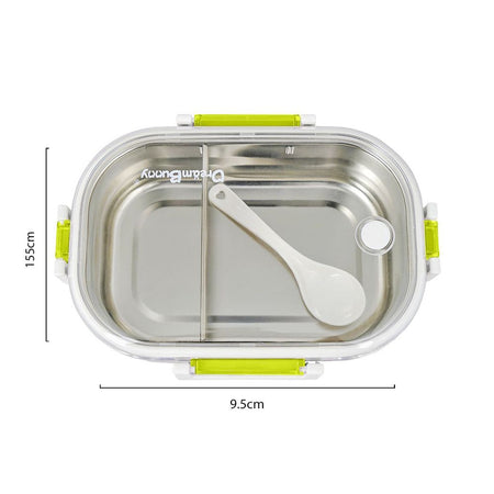 Stainless Steel Lunch Box, 2 Compartments & Cutlery, 980ml, BPA Free, Green, 6.1in (H) x 3.7in (W) x 2.2in (D), 980-Mc - Image 6