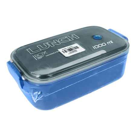 Plastic Lunch Box, 2 Compartments & Cutlery, 1000ml, Blue, 6.3in (H) x 3.1in (W) x 2.2in (D), Yc9008 - Main Image