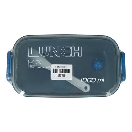 Plastic Lunch Box, 2 Compartments & Cutlery, 1000ml, Blue, 6.3in (H) x 3.1in (W) x 2.2in (D), Yc9008 - Image 2