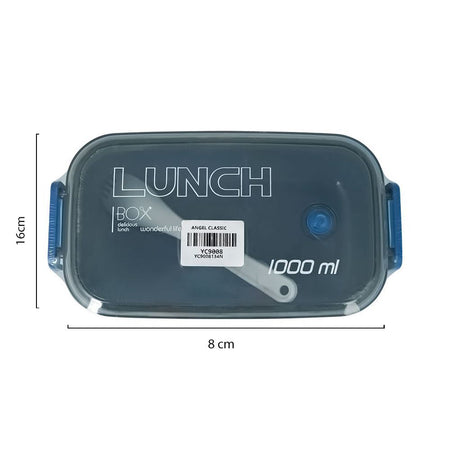 Plastic Lunch Box, 2 Compartments & Cutlery, 1000ml, Blue, 6.3in (H) x 3.1in (W) x 2.2in (D), Yc9008 - Image 3