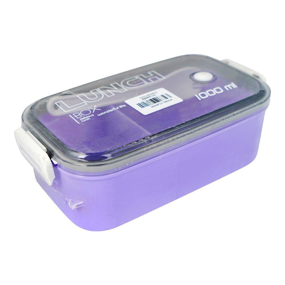 Plastic Lunch Box, 2 Compartments & Cutlery, 1000ml, Purple, 6.3in (H) x 3in (W) x 2.2in (D), Yc9008 - Main Image