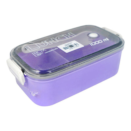 Plastic Lunch Box, 2 Compartments & Cutlery, 1000ml, Purple, 6.3in (H) x 3in (W) x 2.2in (D), Yc9008 - Main Image