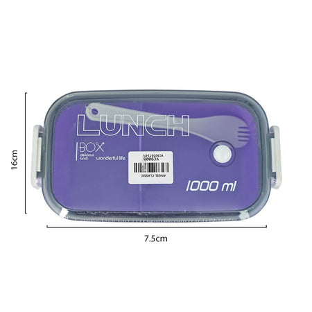 Plastic Lunch Box, 2 Compartments & Cutlery, 1000ml, Purple, 6.3in (H) x 3in (W) x 2.2in (D), Yc9008 - Image 3
