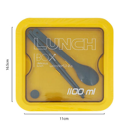 Plastic Lunch Box, 2 Compartments & Cutlery, 1100ml, Yellow, 6.5in (H) x 4.3in (W) x 2.2in (D), Yk-0228 - Image 3