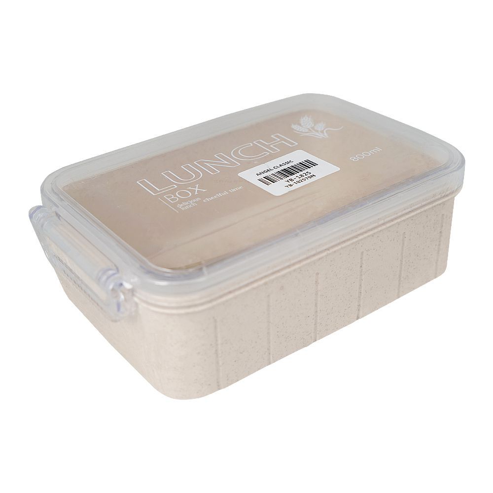 Plastic Lunch Box, Cutlery, 800ml, Beige, 6.5in (H) x 4.3in (W) x 2in (D), Yb-1825 - Main Image