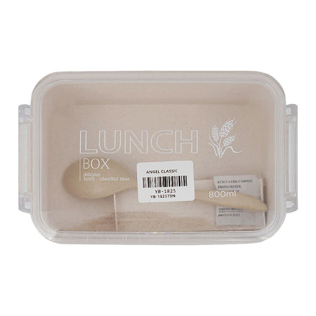 Plastic Lunch Box, Cutlery, 800ml, Beige, 6.5in (H) x 4.3in (W) x 2in (D), Yb-1825 - Image 2